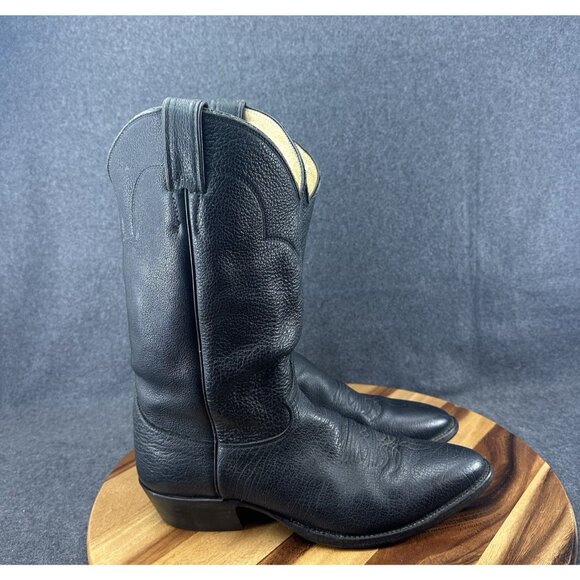 Justin Men Black Pull On leather Boots Size 11.5D Style 1340 Beautiful Condition - Picture 1 of 8